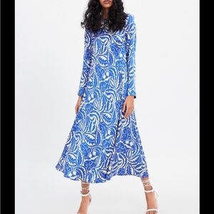 Zara Blue and White Patterned Dress